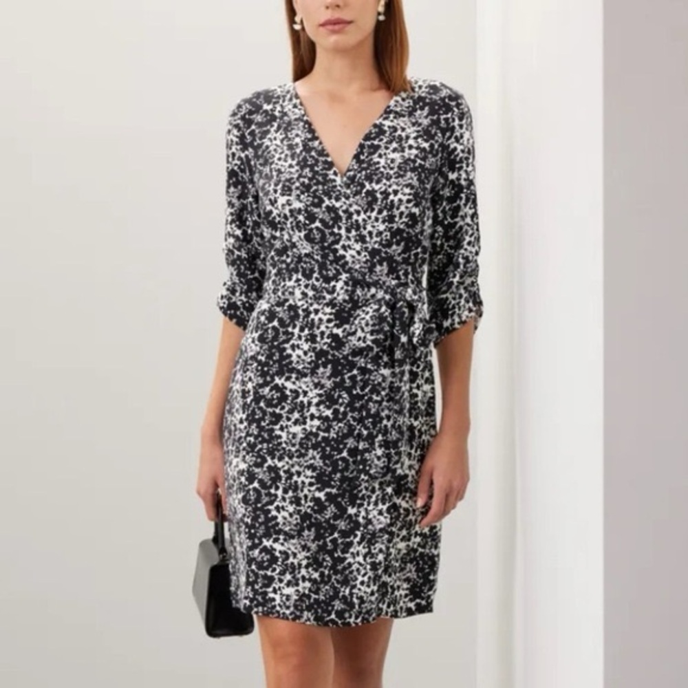 Club Monaco Floral Puff Sleeve Wrap Tie Midi SemiFormal Party Dress